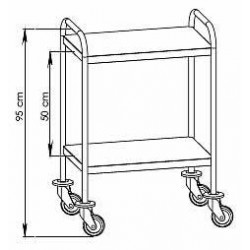 Dimensions chariot inox 2 plateaux bords tombés avec barres de poussée Teamalex Medical