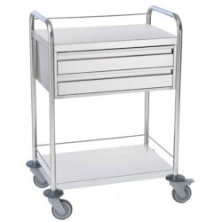 Chariot inox 2 plateaux avec galeries et 2 tiroirs Teamalex Medical