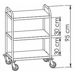 Chariot inox 3 plateaux bords relevés avec galeries 3 côtés