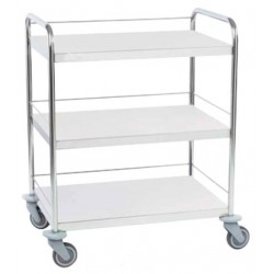 Chariot inox 3 plateaux bords tombés avec galeries 3 côtés