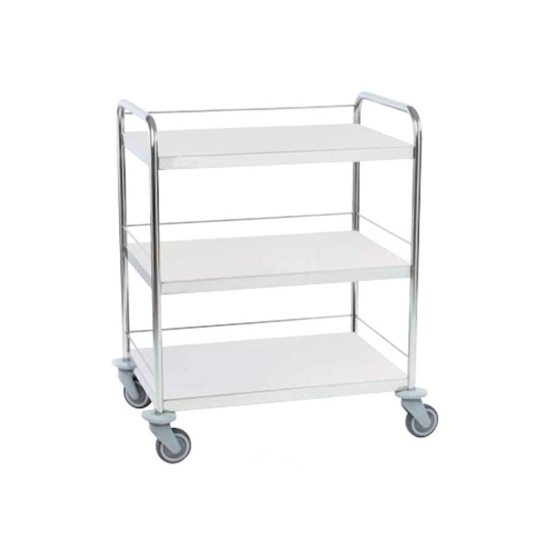 Chariot inox 3 plateaux bords tombés avec galeries 3 côtés