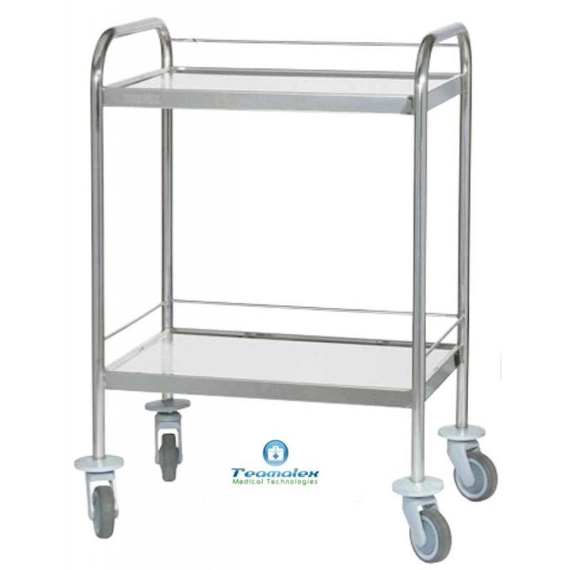 Chariot inox 2 plateaux bords relevés avec barres de poussée