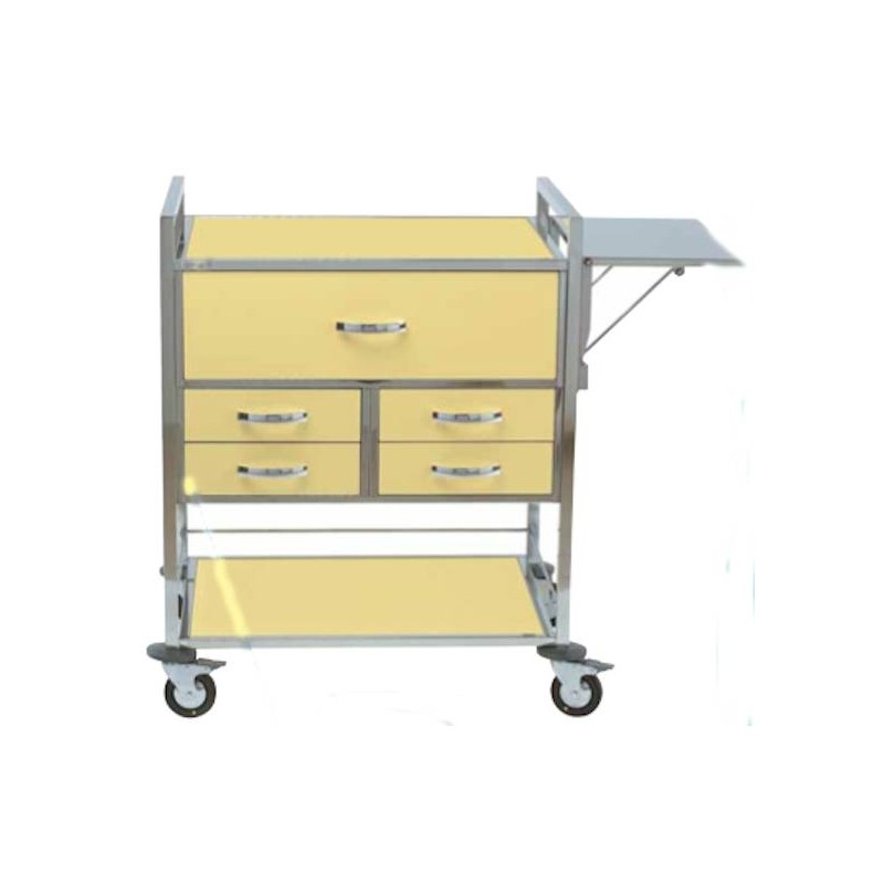 Chariot d'urgence couleur 5 tiroirs + niche et plateau Chariot d'urgence couleur 5 tiroirs + niche et plateau