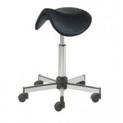 Tabouret selle Pied Chromé sur roulettes polyuréthane noir Carina