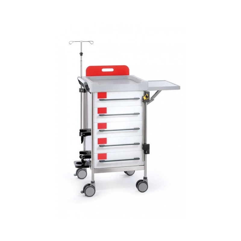 Chariot d'urgence complet 5 tiroirs 480x480mm