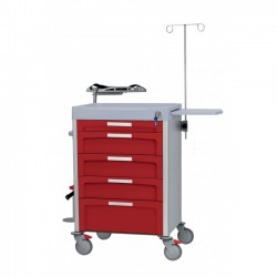 Chariot médical d'urgence complet 5 tiroirs