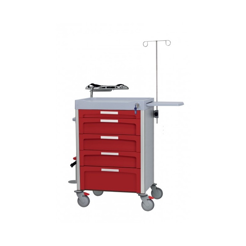 Chariot médical d'urgence complet 5 tiroirs Chariot médical d'urgence complet 5 tiroirs