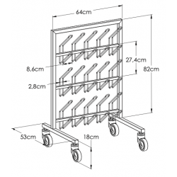 Dimensions porte-sabots mobile 15 paires Teamalex Medical