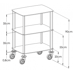 dimensions du chariot médical 3 plateaux