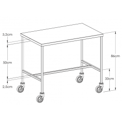 Dimensions de la table à instruments un plateau Teamalex