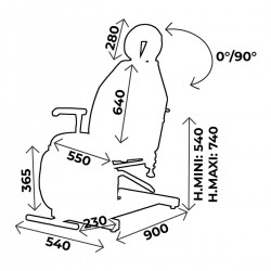 dimensions Fauteuil d'examen ORL à hauteur variable hydraulique