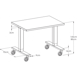 dimensions table de conditionnement Teamalex Medical