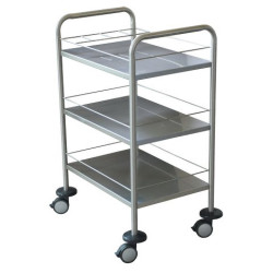 Guéridon médical inox 3 plateaux avec galeries Teamalex
