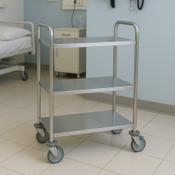 Chariot inox 3 plateaux bords tombés avec barres de poussée Teamalex