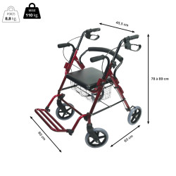 Déambulateur fauteuil de transfert 4 roues Rollator Victor dimensions teamalex medical