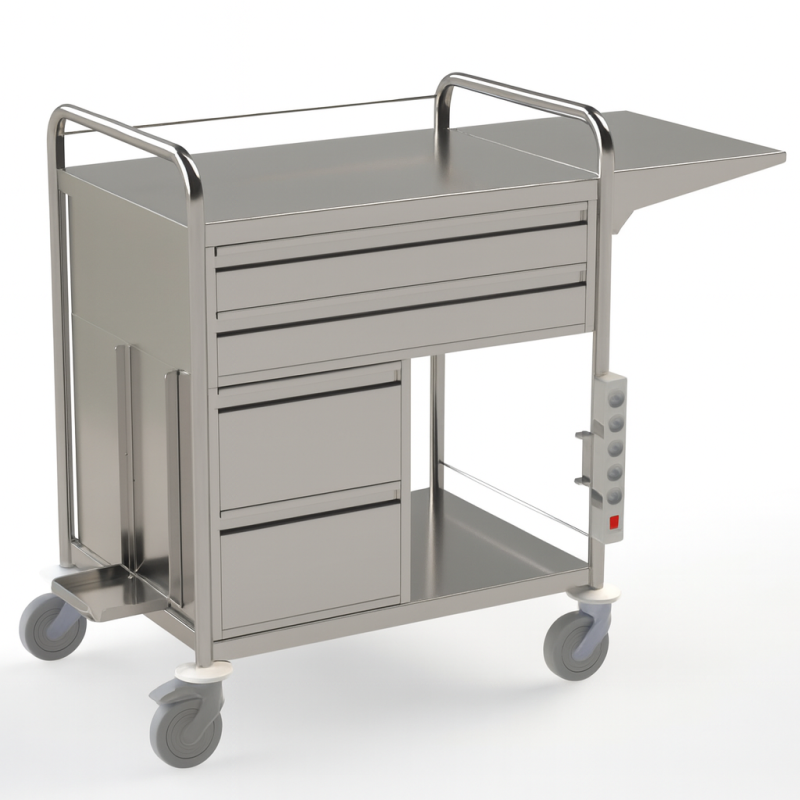 Chariot médical d'urgence inox 4 tiroirs Teamalex