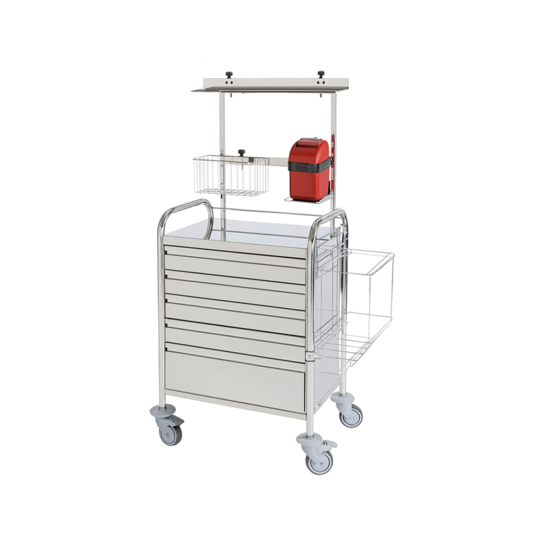 Chariot d'urgence inox 5 tiroirs Teamalex Medical