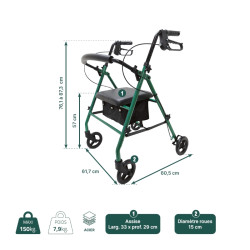 dimensions Rollator 4 roues acier teamalex medical