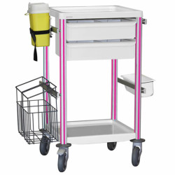 Guéridon de soins 2 plateaux équipé 400x400 fuschia teamalex medical