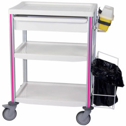 Guéridon de soins 3 plateaux équipé 600x400 rose teamalex