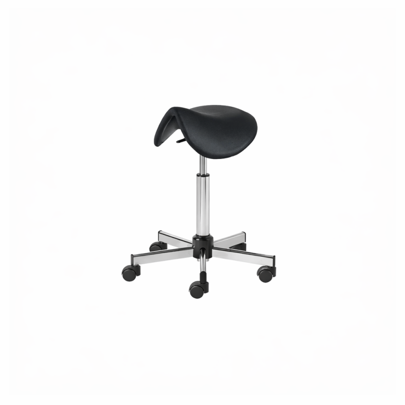 Tabouret selle Pied Chromé sur roulettes polyuréthane noir Carina Teamalex
