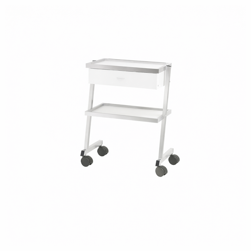 Guéridon 2 plateaux stratifié 600x400mm 1 tiroir Teamalex Carina Medical