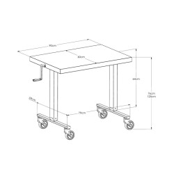 Dimensions Table pont chirurgicale hydraulique inox Tourinox Teamalex Medical