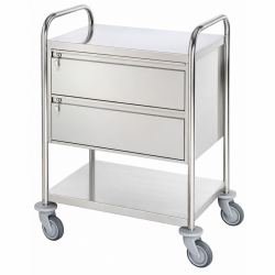 dimensions Chariot inox 2 plateaux Tourinox avec 2 grands tiroirs fermeture à clé teamalex