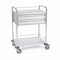 Guéridon médical inox 2 plateaux Tourinox avec galeries et 2 tiroirs Teamalex