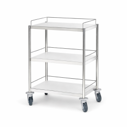Chariot médical inox 3 plateaux Tourinox avec galeries 3 côtés Teamalex
