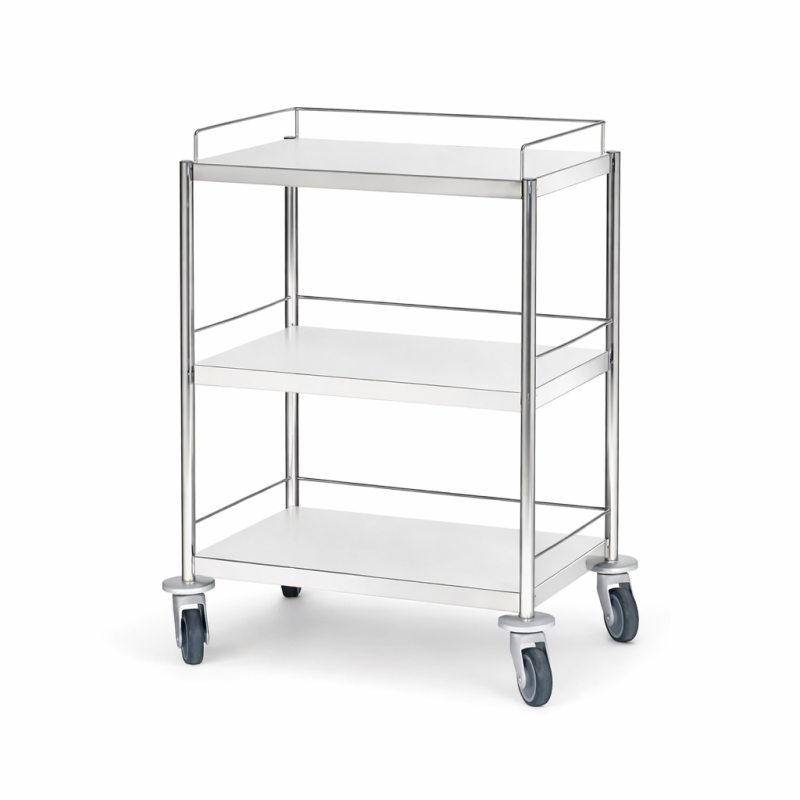 Chariot médical inox 3 plateaux Tourinox avec galeries 3 côtés Teamalex